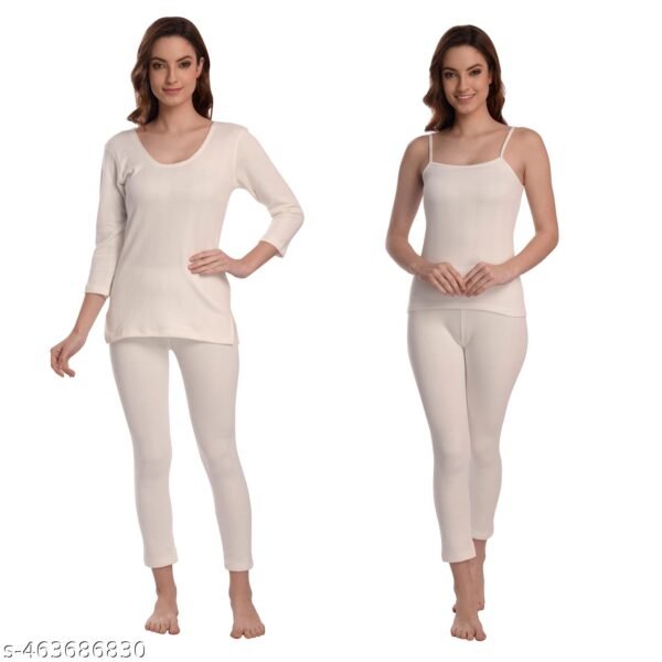 Women's 3-Piece Winter Thermal Set  Spaghetti, Bottom & Full Sleeve Thermal Top