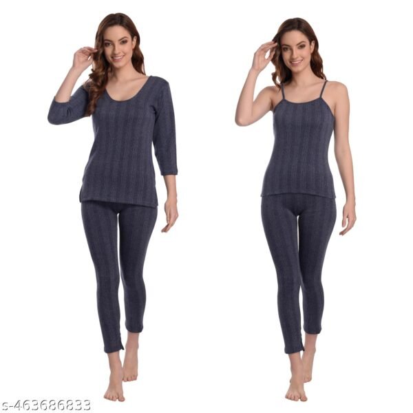 Women's 3-Piece Winter Thermal Set : Spaghetti, Bottom & Full Sleeve Thermal Top
