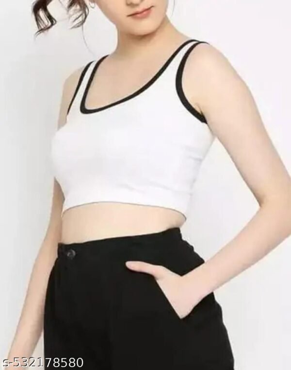 Meraone Women's White Crop Tank Top with White Trim