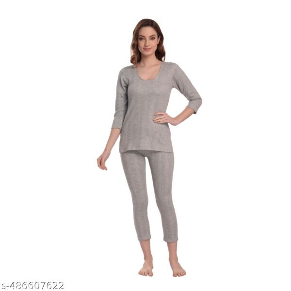 Winter Thermal Set : Bottom & Full Sleeve Thermal Top (GREY)  2-Piece