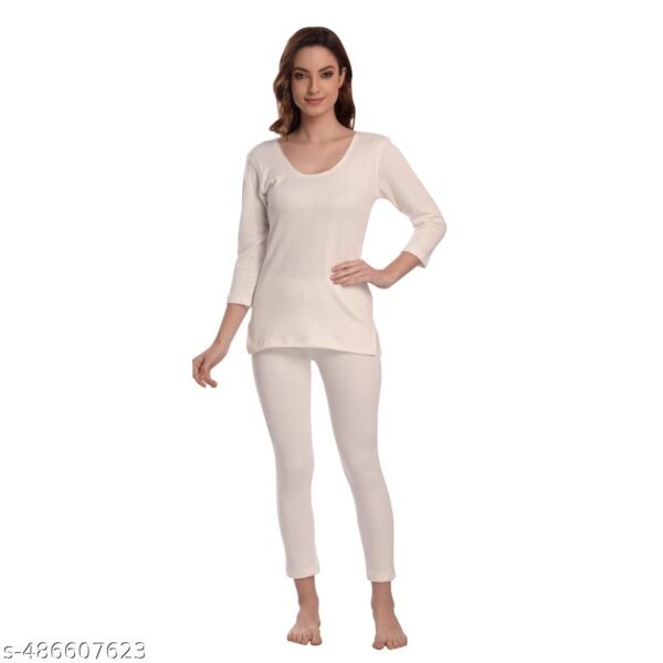 Winter Thermal Set : Bottom & Full Sleeve Thermal Top (WHITE) 2-Piece